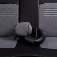 Авточехлы «Lord Auto Турин Экокожа» Mazda CX-5 l 09.2011-01.2015 г.в., раздельная задняя спинка и сиденье, с подлокотником (KE Active, кроссовер 5 дверей, чёрный/серый)